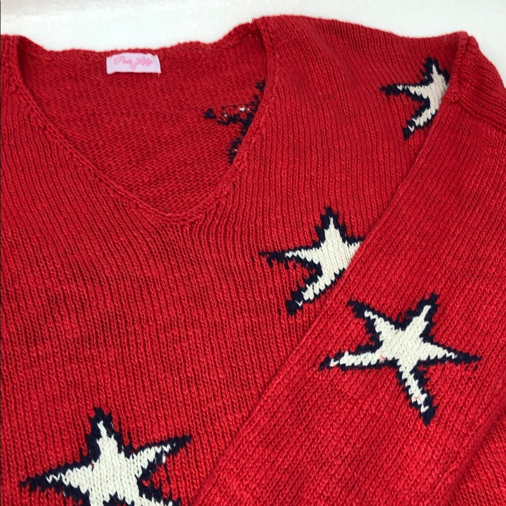 Pink Lily Sweater V-Neck Long Sleeve Star Knit Size Medium - Picture 7 of 11